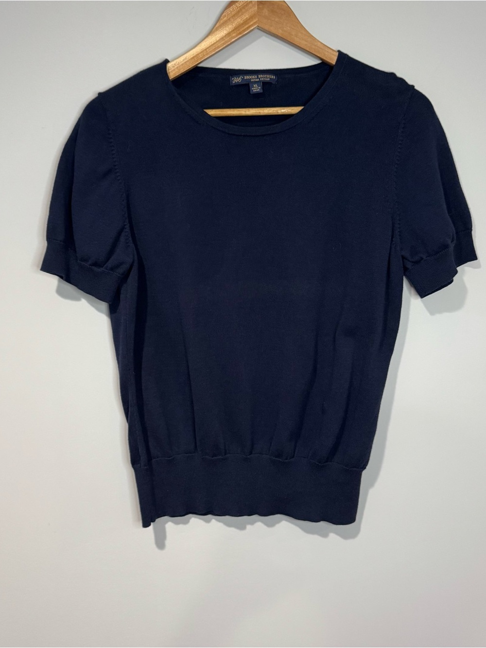 346 Brooks Brothers Women's Navy Short Sleeve Sweater XL Supima Cotton Preppy
